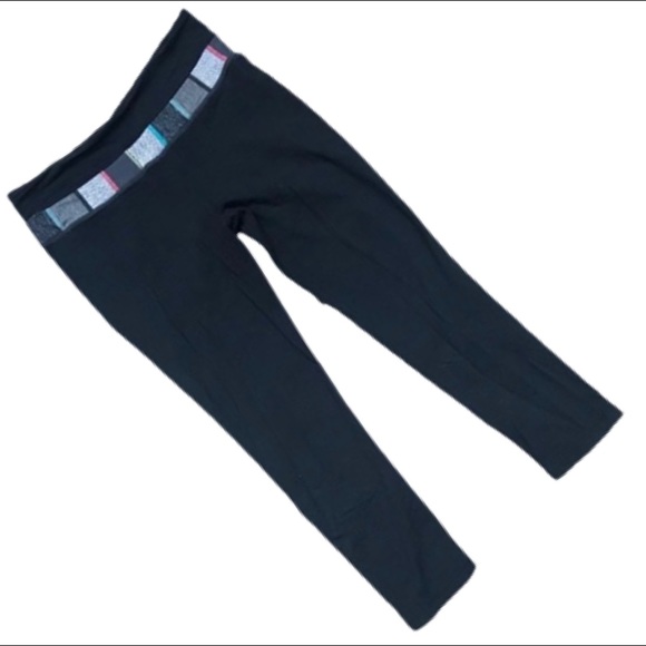 LULULEMON Black Cropped Leggings Multicolor Band - Picture 1 of 5
